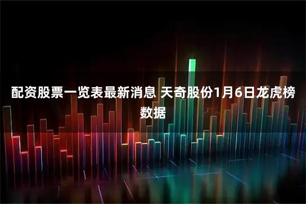 配资股票一览表最新消息 天奇股份1月6日龙虎榜数据