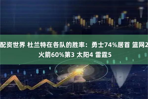 配资世界 杜兰特在各队的胜率：勇士74%居首 篮网2 火箭60%第3 太阳4 雷霆5
